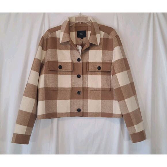 Rails Steffi Shirt Jacket Plaid Brown Cream Large New W/Tags - Picture 2 of 10